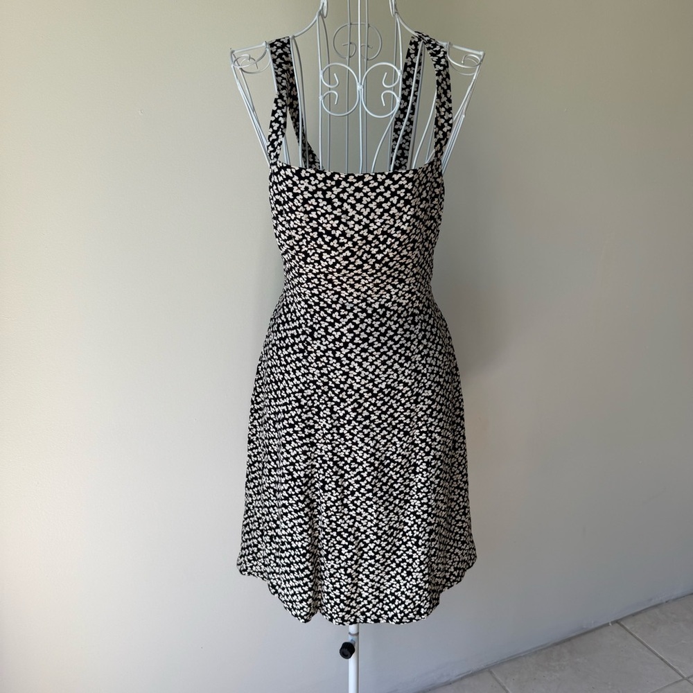 Revolve LPA backless dress mini small leaves viscose blend size S black white